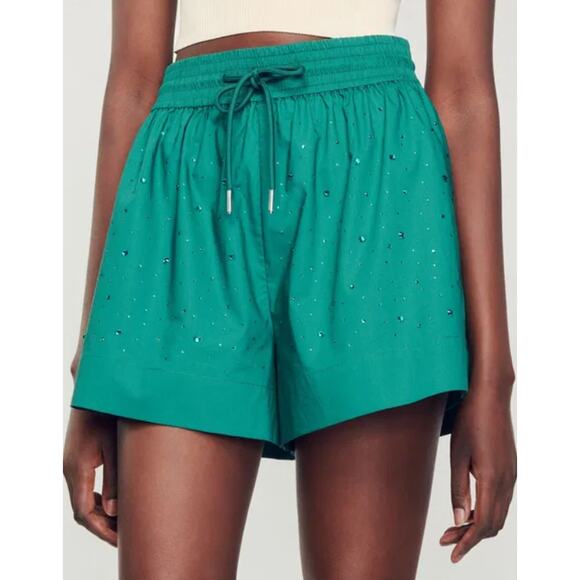 Sandro Women's Emerald Green Tel Aviv Rhinestone Shorts Size 40 | Large - Picture 1 of 11